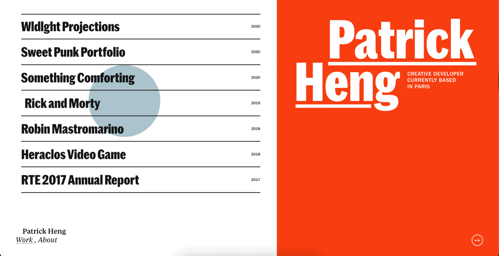 Patrick Heng Website als Beispiel für gute Seitenübergänge